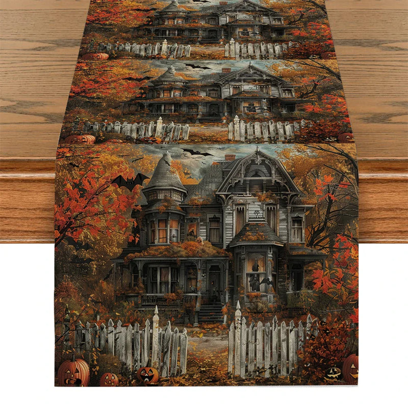 Axyaa Halloween Castle Cat Table Runner Kitchen Dining Decoration
