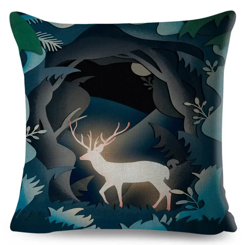 Axyaa Cartoon Deer Pillowcase - 45*45cm Linen Cushion for Home Decor
