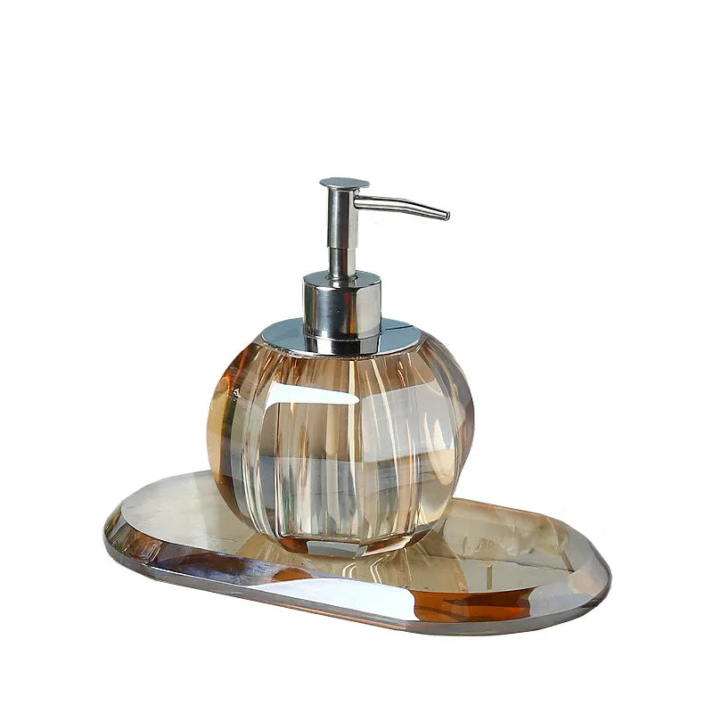 Axya Clear Crystal Bathroom Set with Tray, Soap Dispenser, & Accessories Organizer
