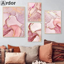 Pink Marble Abstract Canvas Painting Wall Art Print Home Decor by Axyaa