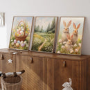 Rabbit Flower Basket Wall Art, Landscape Painting, Easter Egg Poster - Axyaa Artworks