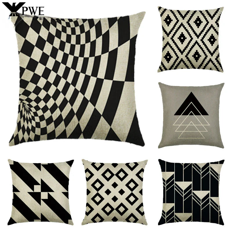 Axyaa Abstract Geometry Linen Pillowcase 45*45cm Square Home Sofa Decor Cover