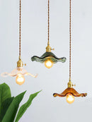 Nordic Lotus Leaf Pendant Light, Axyaa Glass Lamp for Bedroom, Dining, Kitchen - Green/Brown