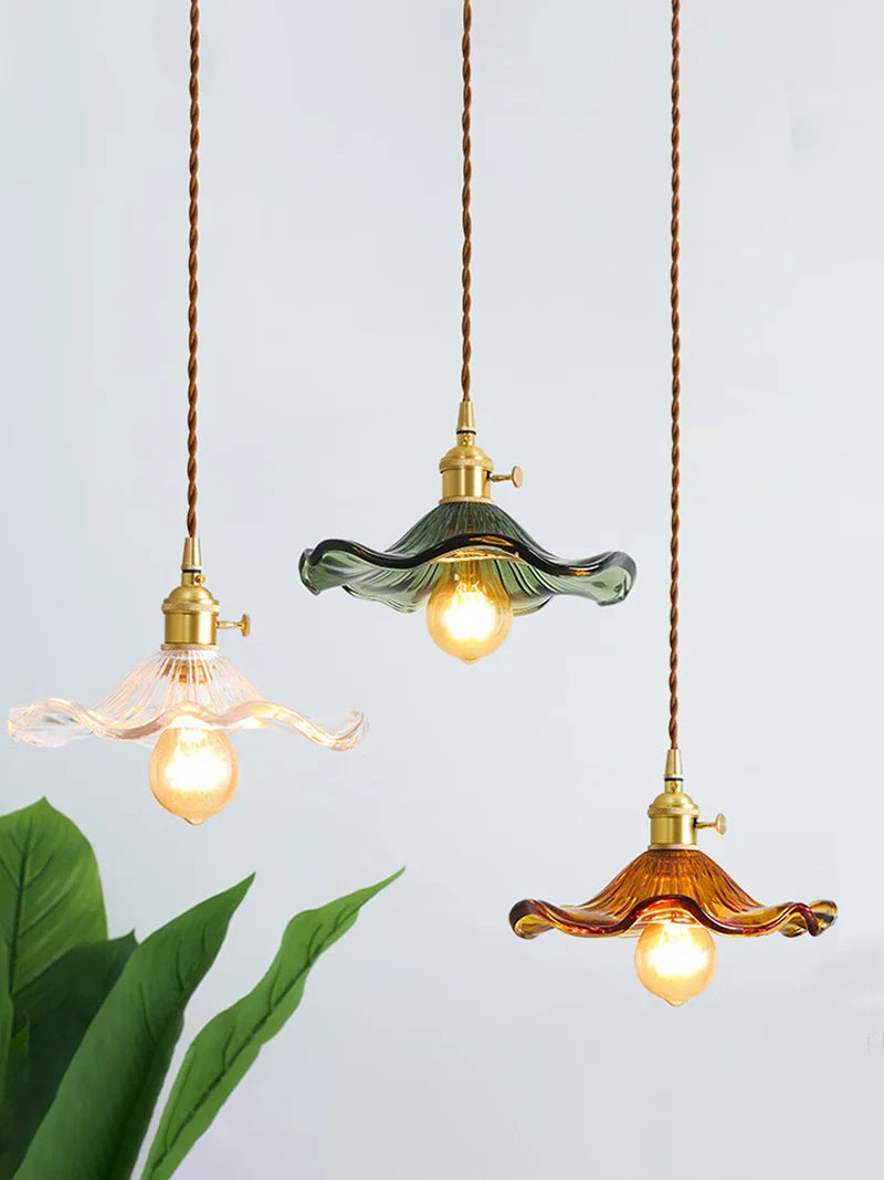 Nordic Glass Lotus Leaf Pendant Lights by Axyaa - Green/Brown/Clear Glass