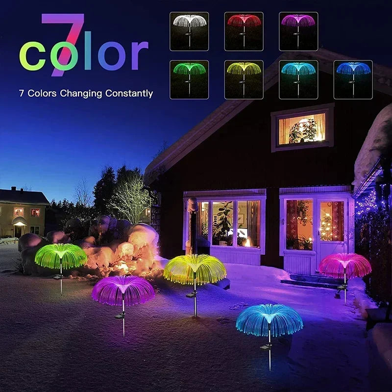 Axyaa Solar Jellyfish Lawn Lights Outdoor Waterproof Fiber Optic Garden Decor