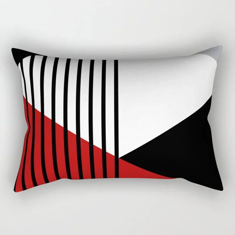 Axyaa Patchwork Stripe Polyester Cushion Cover, Classic Black Red Series, Geometric Design