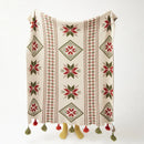 Axyaa Bohemian Fringed Cotton Knit Throw Blanket - Reversible Tassel Accent Lap Blanket