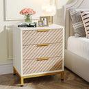 Axyaa White/Gold Light Wood Grain Nightstands with 3 Drawers Tables