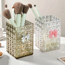 Axyaa Clear Square Makeup Brush Holder with Bow Decoration - Cosmetic Storage Box