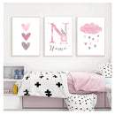 Pink Heart Cloud Custom Name Canvas Print by Axyaa - Nursery Wall Art for Girls