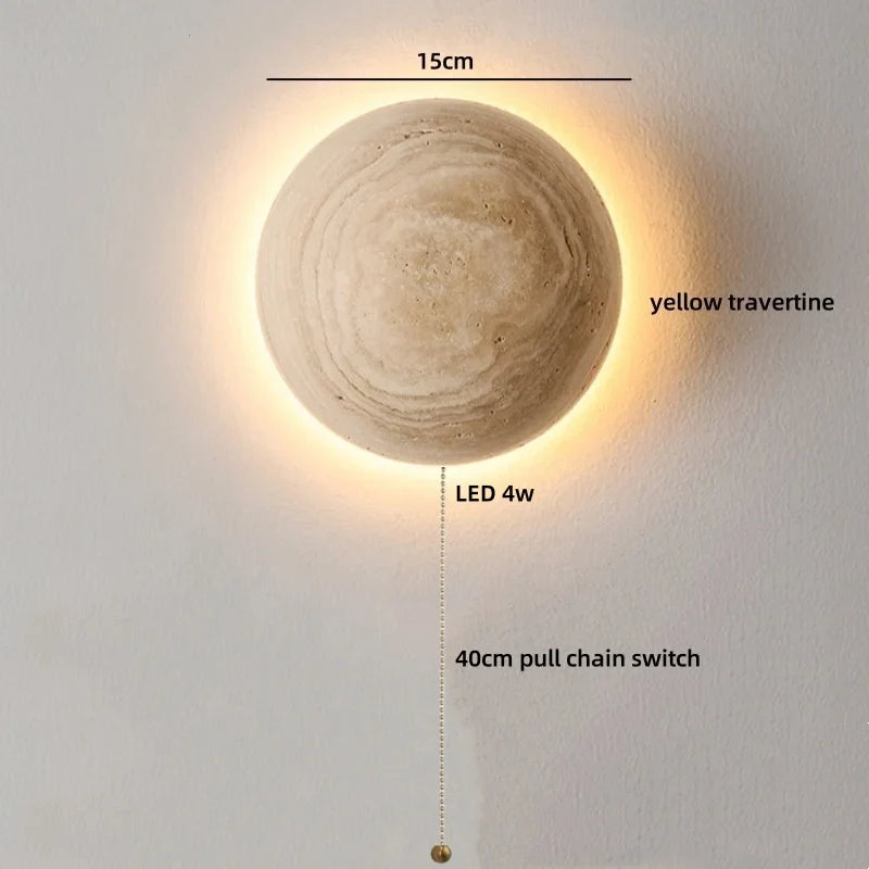 Axyaa Wabi Sabi LED Wall Light Yellow Travertine Stone Room Decoration