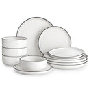 Axyaa 12/24 Piece Black Rim Porcelain Dinnerware Set - Tableware Set for 4