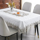 Axyaa White Floral Lace Embroidery Tablecloth - Waterproof Rectangle Table Cover