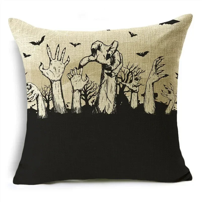 Axyaa Skull Pumpkin Printed Linen Throw Pillowcase for Living Room Party