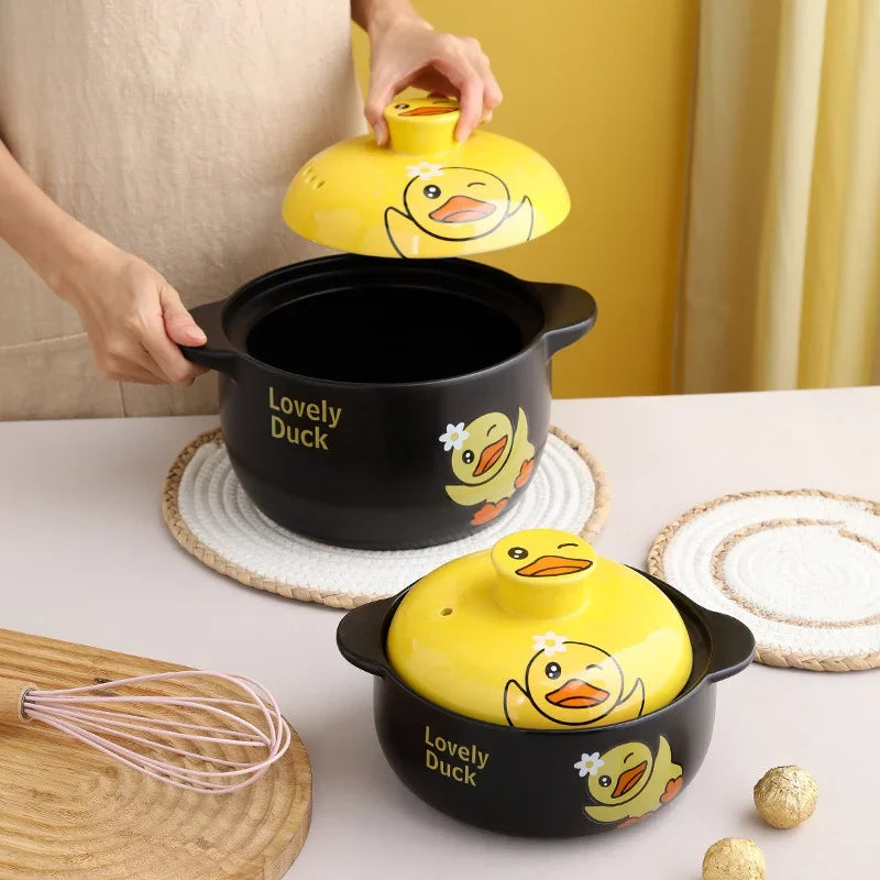 Axya Cartoon Yellow Duck Ceramic Casserole Soup Stew Pan Open Flame Cooker