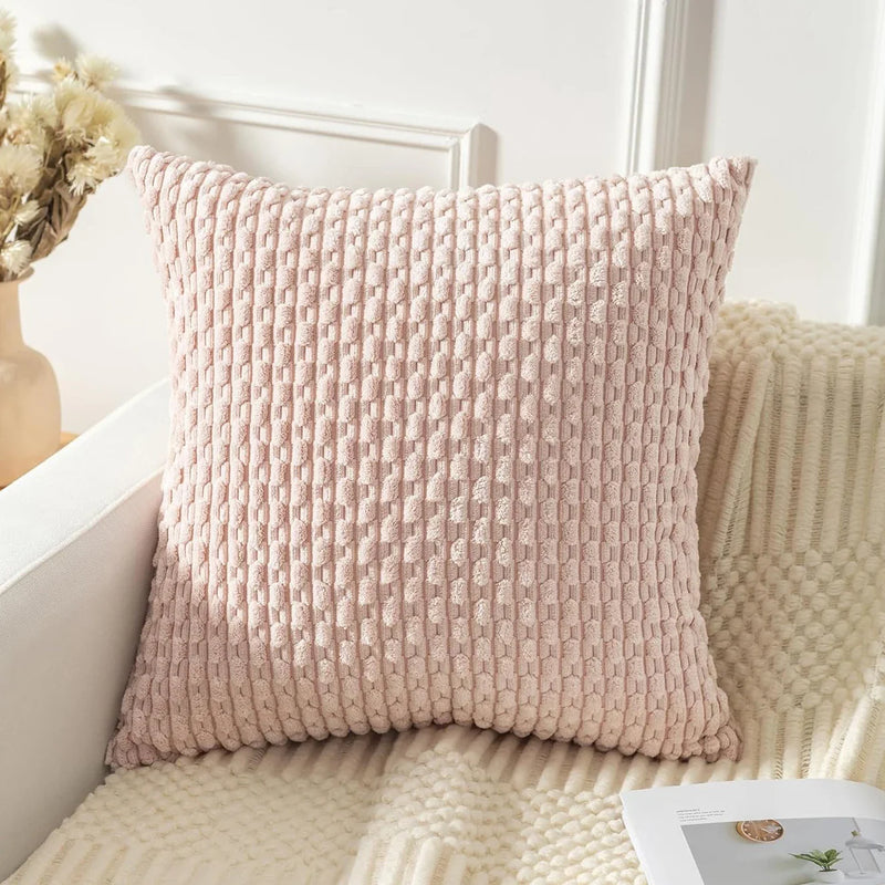 Axyaa Soft Corduroy Striped Pillow Covers 18x18 Inch Square Cushion Covers