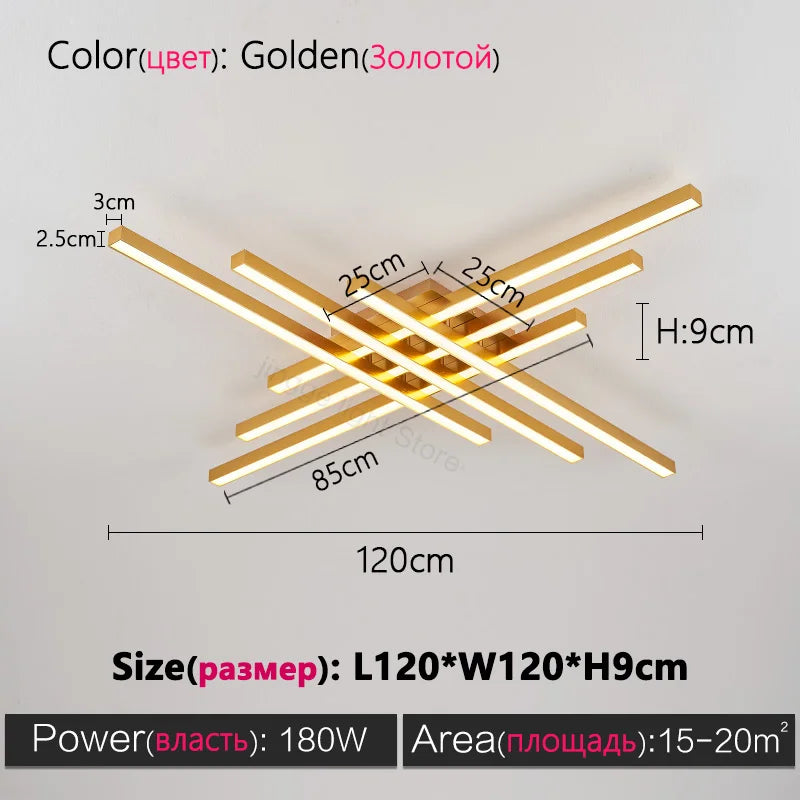 Axyaa Black Chandelier Square LED Ceiling Lamp - Nordic Minimalist Creative Strip Lights
