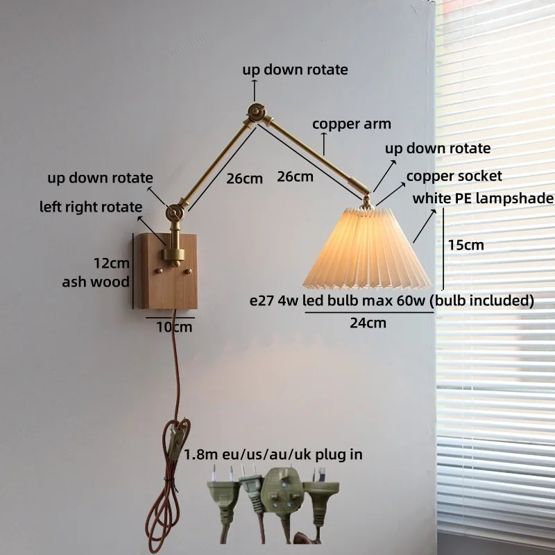 Axyaa Nordic LED Wall Light White Umbrella Style Swing Arm Modern Bedside Lamp