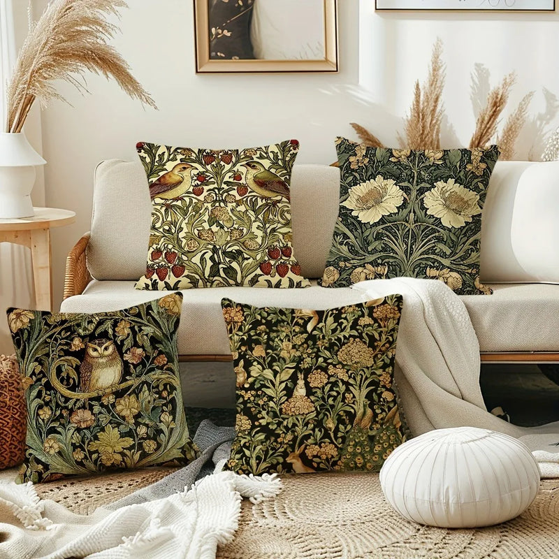 Floral Owl Bird Print Pillowcase for Living Room & Bedroom Decor by Axyaa