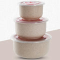 Axyaa Wheat Straw Fresh-Keeping Bowl Set with Lid - Microwaveable Round Lunch Box