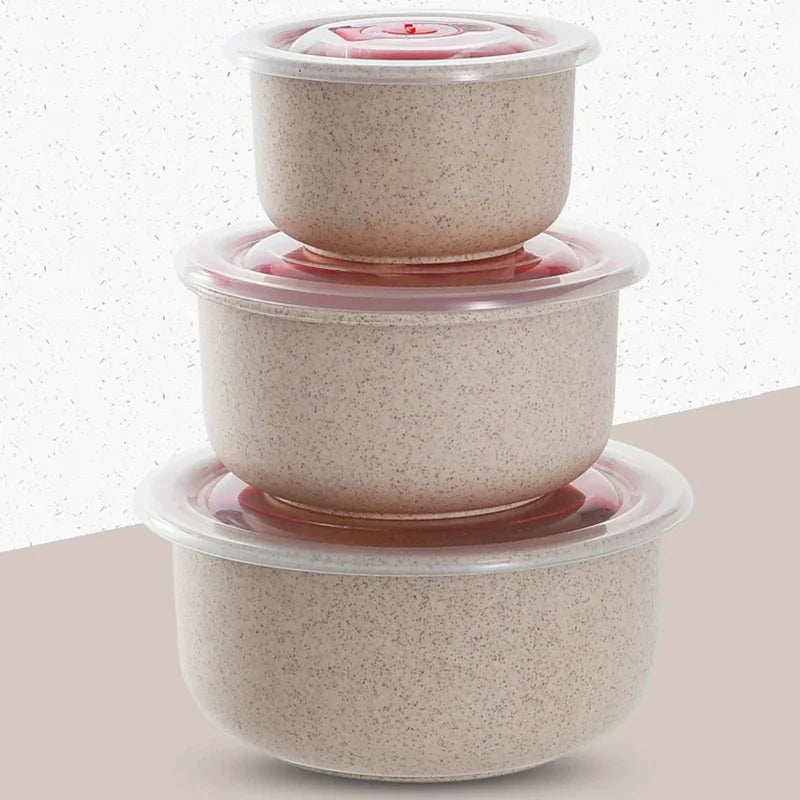 Axyaa Wheat Straw Fresh-Keeping Bowl Set with Lid - Microwaveable Round Lunch Box