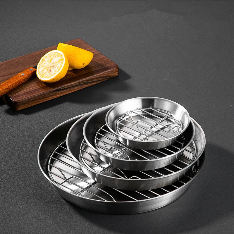 Axyaa Stainless Steel Round Baking Tray with Grid - Versatile Kitchen Baking Tools