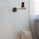 Axyaa Nordic LED Wall Light Swing Arm Copper Walnut Wood Bedroom Lamp