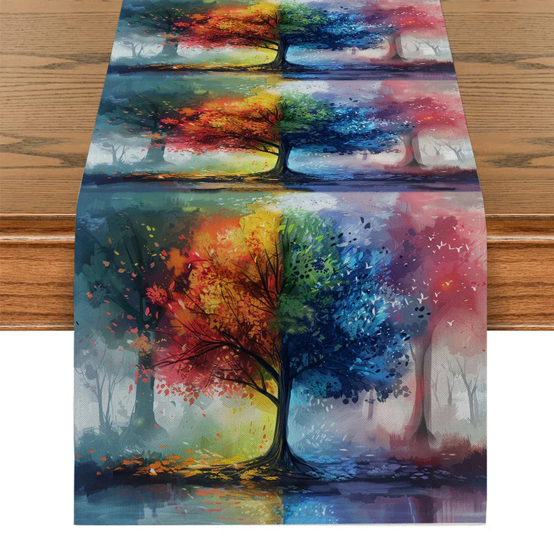 Axyaa Enchanted Forest Trees Table Runner Farmhouse Dining Decor Washable Long Cloth