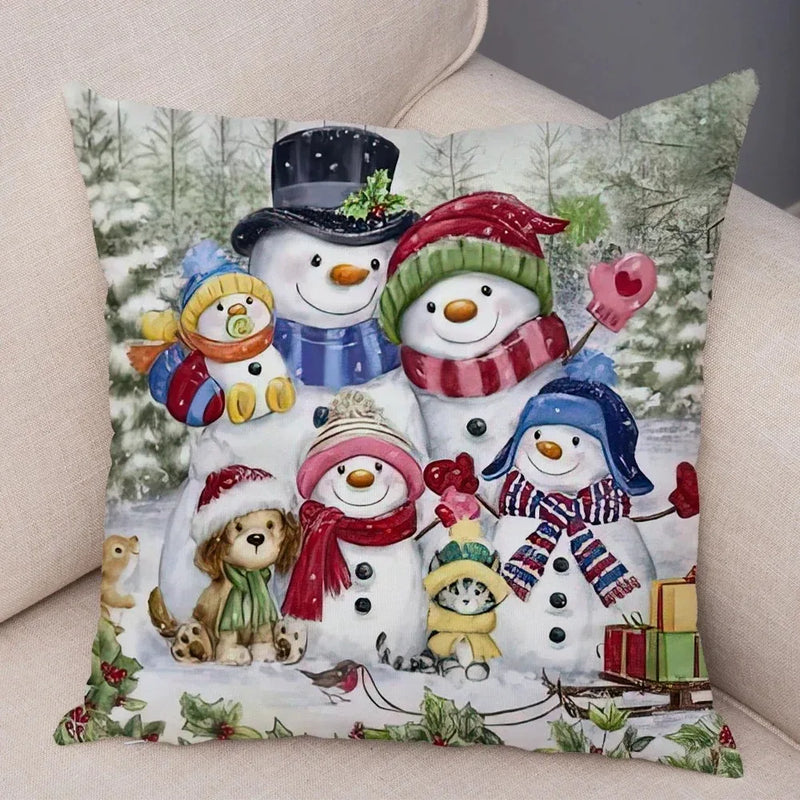 Axyaa Winter Snowman Print Pillowcase Set for Christmas Day Party Décor & Home Gift