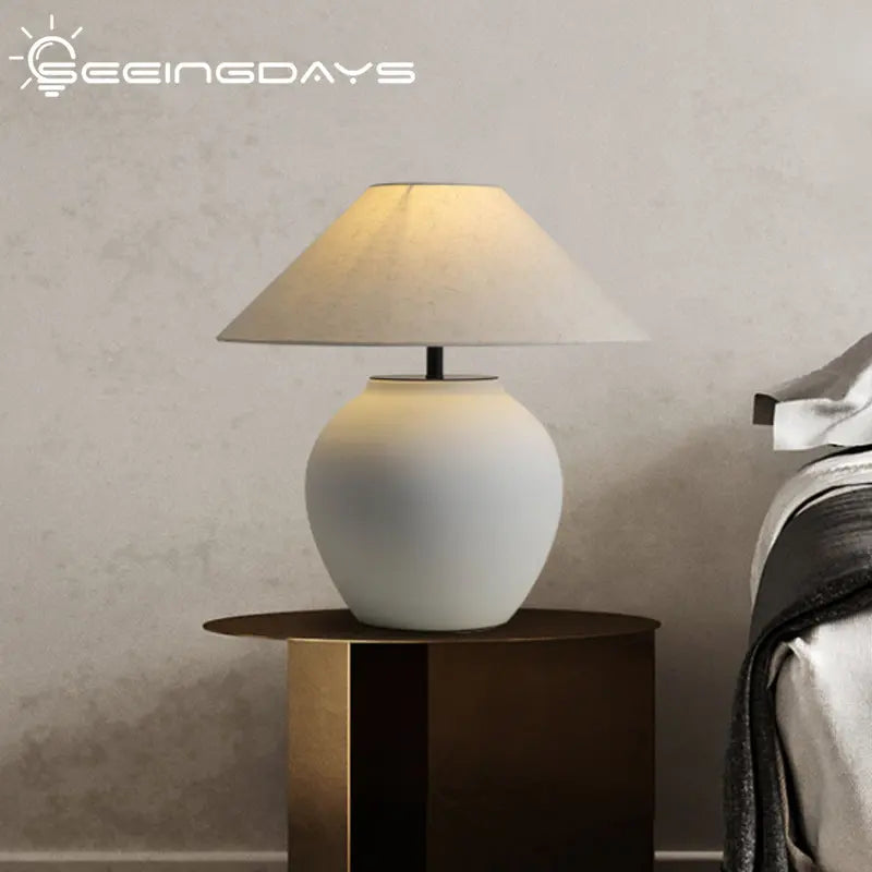 Axyaa Retro Japanese Style Pottery Table Lamp for Bedroom and Living Room