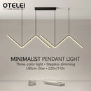 Axyaa Black Gold Aluminum LED Line Pendant Light with Remote Dimming