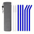 Axyaa Glass Straws Set with Brush Bag, 9pcs Smoothie Cocktail Milkshake Juice Straws