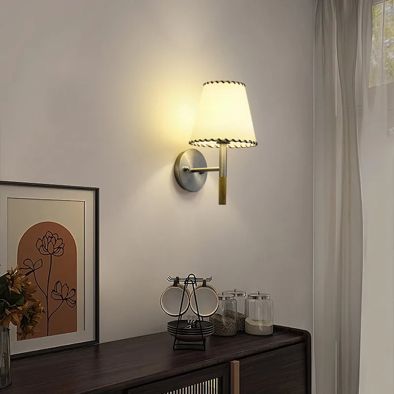 Axyaa White Cloth LED Wall Lamp with Changeable Silver Metal Sconce