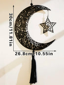 Axyaa Wooden Crescent Moon Lanterns with Star Cutouts and Tassel