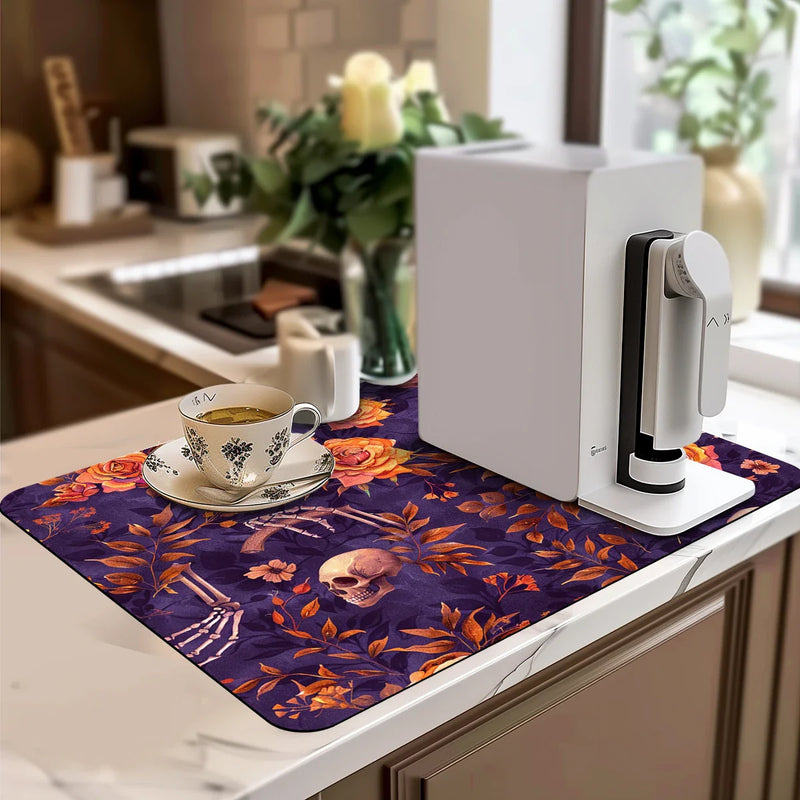 Axyaa Halloween Skull Drying Mat for Kitchen Counter and Coffee Bar