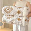 Axyaa Double Layer Geometric Jacquard Fleece Blanket: Thick & Warm Sofa Throw for Autumn/Winter