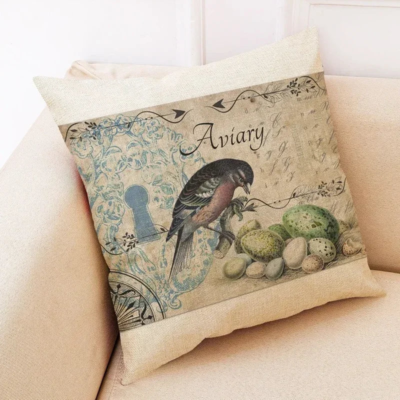 Axyaa Retro Flower Bird Linen Pillowcase Car Seat Cushion Cover Living Room Sofa