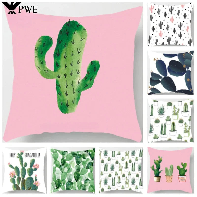 Axyaa Tropical Cactus Potted Pillowcase for Home and Office Decor