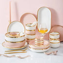 Axya Porcelain Dinner Plate Set with Gold Rim, Kitchen Ceramics Food Dishes