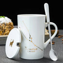 Axyaa Constellations Ceramic Mug Set with Spoon & Lid, 420ml Black Coffee Cup