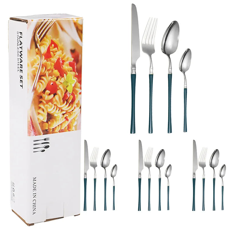 Axyaa 16-Piece Stainless Steel Tableware Set for Restaurants, Hotels, and Homes