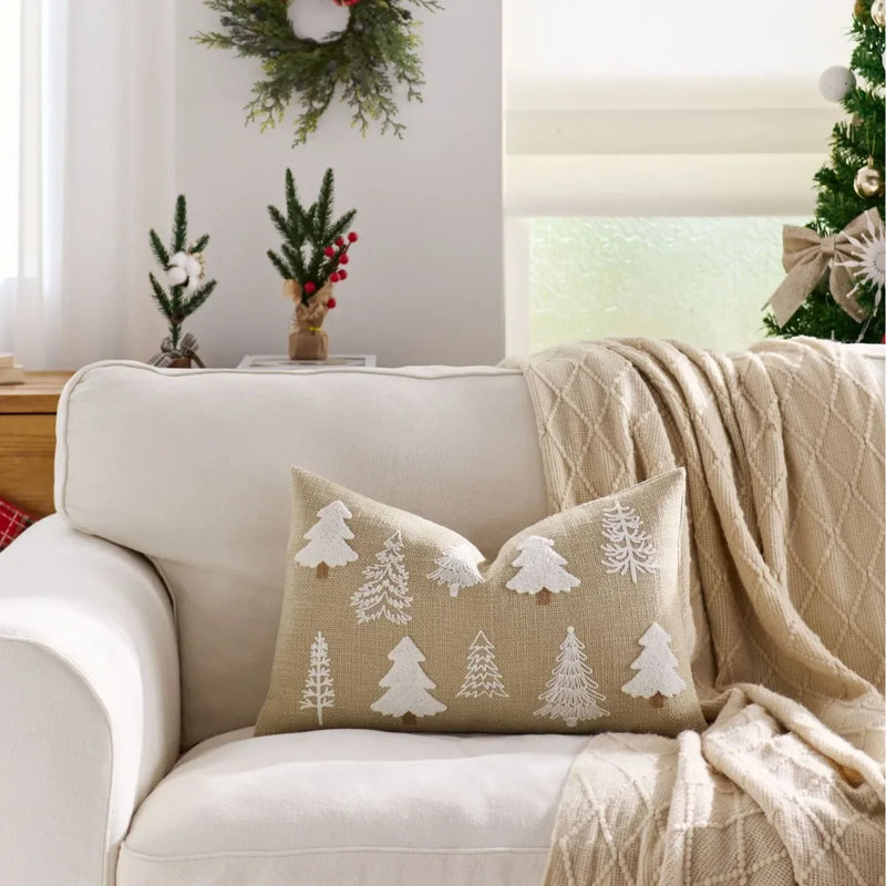 Axyaa Christmas Embroidered Pillow Cover Trees Deer Snowflakes 45x45cm 30x50cm