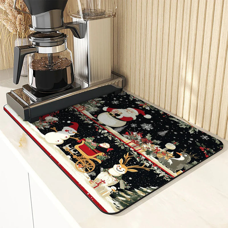 Christmas Santa Tree Non-Slip Drying Mat for Kitchen - Axyaa Tableware Absorbent Placemat