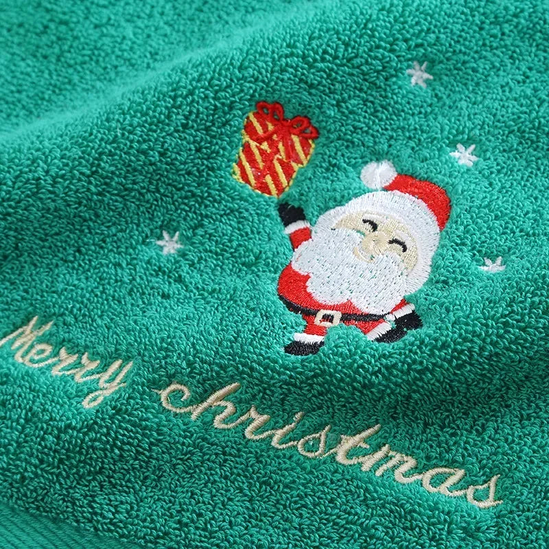 Axyaa Santa Embroidered Microfiber Towel Set for Christmas Gifts