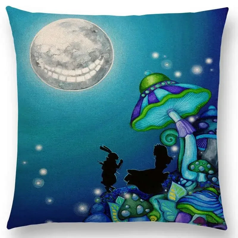 Cute Cat Moon Night Wonderland Witch Halloween Dance Pillow Cover by Axyaa
