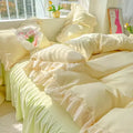 Axyaa Princess Korean Style Bedding Set, Solid Color Double Bedspread & Ruffled Duvet Cover
