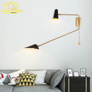 Axyaa Copper Swing Arm Wall Lamp Double Head LED E27 Gold/Black/White - Bedroom Sofas