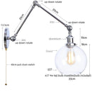 Axyaa Chrome Industrial Swing Arm Wall Sconce Clear Glass Lamparas De Pared