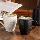 Axyaa Frosted Stone Ceramic Latte Flower Cup - Retro Luxury Black & White Mug