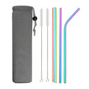 Axyaa Stainless Steel Smoothie Straws - Set of 6 with Cleaning Brush